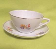 Retró! Hollóházi virágos kávés csészék, tányérral ( 4 szett)