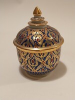 Régi Benjarong thai porcelán tartó tároló bonbonier arany bordó kék zöld kézzel festett zománcozott