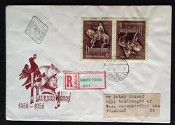 FF1530 / 1957 Hunyadi János fordított bélyegpár FDC-n futott