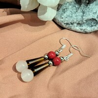 Korall és Rózsakvarc fülbevaló – kézműves, egyedi ékszer