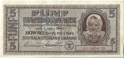 5 karbowanez karbovanec 1942 Ukrajna német megszállás 3.