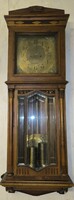 Beautiful Art Nouveau rare shape wall clock with polished glass, ornate case, 2 heavy weights
