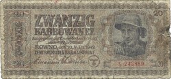 20 karbowanez karbovanec 1942 Ukrajna német megszállás