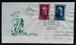 FF1319-20 / 1952 Leonardo Da Vinci és Victor Hugo bélyegsor FDC-n futott