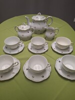 Zsolnay porcelán virágmintás arany tollazott teáskészlet