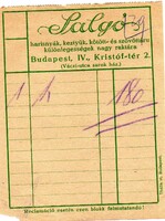 Számolócédula: "Salgó" Budapest.