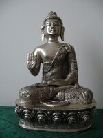 Tanító Buddha ezüstözött bronz szobor 28 cm 3kg (Nepál Tibet Buddhizmus)