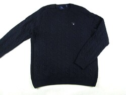 EREDETI GANT (XL / 2XL) ELEGÁNS RUGALMAS NŐI SÖTÉTKÉK CSAVART MINTÁS GYAPJÚ PULÓVER