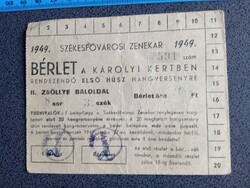 ZA643.41  Székesfővárosi Zenekar - Bérlet a Károlyi kertbe 1949 - 50 Ft.  Budapest