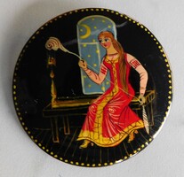 Vintage, kézzel festett, népmesei ihletésű zománcos orosz/szovjet bross