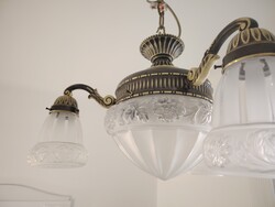 3 ágú antik réz csillár felújítva eladó "virágos búrás"
