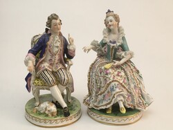 Cseh porcelán kézzel festett rokokó figura pár