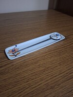 Hollóházi virág mintás levélkés, tolltartóval. Dózsa Mgtsz Dömsöd.Jelzett.