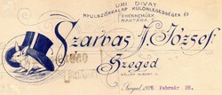 Reklám cédula: Szarvas József kalap, fehérnemű, Szeged 1926.
