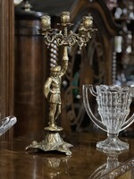 Antik réz öt karú figurális gyertyatartó pár