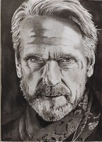 Színész portré:Jeremy Irons fekete-fehér tus