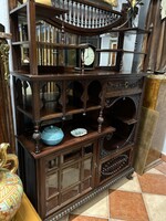 Antik nyitott polcos intarziás könyvszekrény
