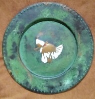 Antik porcelán és türkiz (?)ràtétes bronz falitànyér