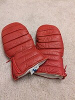 Piros egyújjas bélelt bőrkesztyű, síkesztyű, téli sportokhoz téli kesztyű