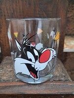 Szilveszter macska és Csőrike vintage gyűjtői üveg pohár