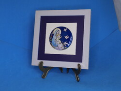 Tűzzománc falikép "Szűz Mária a kisdeddel és madarak"