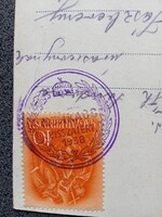 D210077  MUNKÁCS visszatért  1938   -Jászberény Tóth Sándorné  ritkább bélyegzés