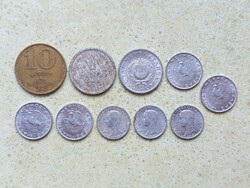 Magyarország 10 db Különböző Érme 5 és 10 Fillér 1,10 Forint 1 Pengő 1941-1989
