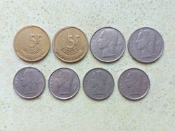 Belgium 8 db Különböző Érme 1 és 5 Francs Frank 1949-1986