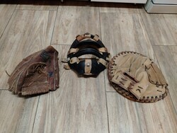 Vintage baseball glove and protective mask set.