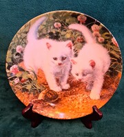 Macskás porcelán tányér, cicás dísztányér (L5989)