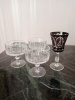 4 db metszett talpas kristály pohár - 3 db pezsgős + 1 db bíborpácolt boros / pezsgős