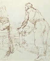 Bencze László rajza 1953-ból - életkép, 21x17 cm, szignózott