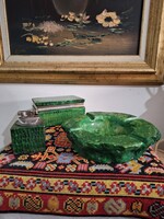 Vintage zöld alabástrom dohányzó szett