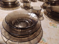Vintage Fortecrisa Mexico 30 db-os füstszínű edzett üveg étkészlet