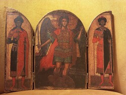 Ortodox fa triptichon – Szent Mihály arkangyal és vértanú szentek, 22 cm magas