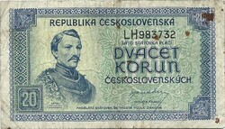 20 korun korona 1945 Nem perforált Csehszlovákia 3.