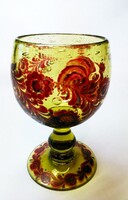 Gall kakasos vastag buborékos falú, biedermeier talpas pohár
