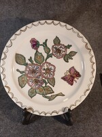 Zsolnay ritka, kézi festésű, jelzett tányér/kínáló, dúsan aranyozott, pillangós, virágos