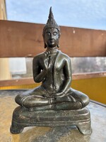 Keleti, thai, Ayutthaya stílusú patinás bronz buddha szobor