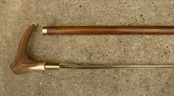 Agancs markolatú kutyus díszítésű tőrösbot, sétabot, túrabot kihúzható pengés