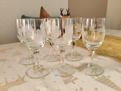 Vintage, régi, csiszolt likőrös pohárkészlet