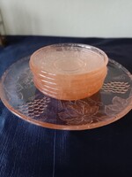 7 darabos barackrózsaszín üveg desszertes készlet