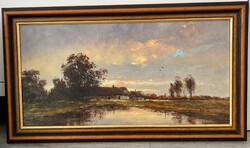 Bán Tibor 60x30 cm tájkép festmény Őszi derengés