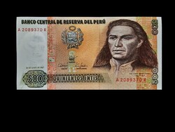 UNC - 500 INTIS - PERU 1987 - a "nagy Inka vezér" képmásával! (Olvass!)