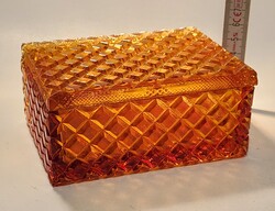 Cseh Bohemia Glass, borostyánsárga üvegdoboz (3696)