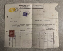 1930-as eredeti számla és kísérőlevél – Schmidt és Császár Gőzmalom, Budapest–Kecskemét