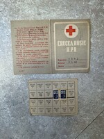 1950-es évek Román Vöröskereszt tagsági könyv és bélyegszelvény – Cluj (Kolozsvár), R.P.R.