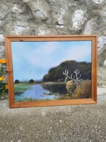 Vadászati téma: Szarvast ábrázoló olajfestmény