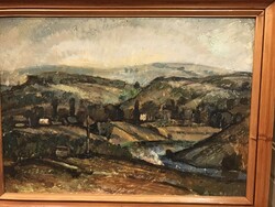 Palkó József : Tájkép  olaj, farost