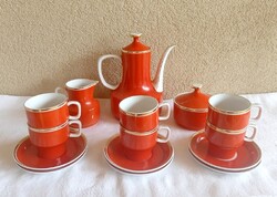 Hollóházi piros retro mokkás készlet